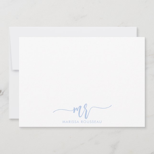 Simple Minimalist Pastel Blue Name Script Initial Card (Front)