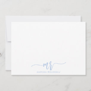 Simple Minimalist Pastel Blue Name Script Initial Card