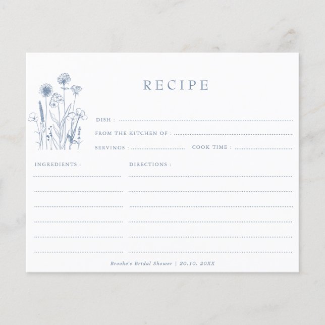 Simple Minimalist Periwinkle  Bridal Shower Recipe (Front)
