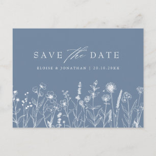 Simple Minimalist Periwinkle Floral Save the Date Postcard