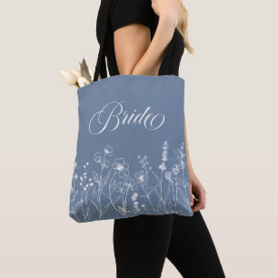 Simple Minimalist Periwinkle Wildflower Bride Tote Bag