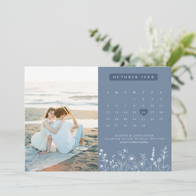 Simple Minimalist Periwinkle Wildflower Photo  Save The Date (Standing Front)