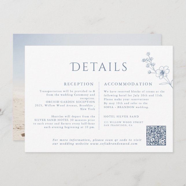 Simple Minimalist Periwinkle Wildflower Wedding    Enclosure Card (Front/Back)