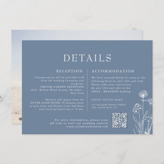Simple Minimalist Periwinkle Wildflower Wedding    Enclosure Card (Front/Back)