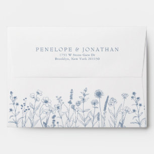 Simple Minimalist Periwinkle Wildflower Wedding Envelope
