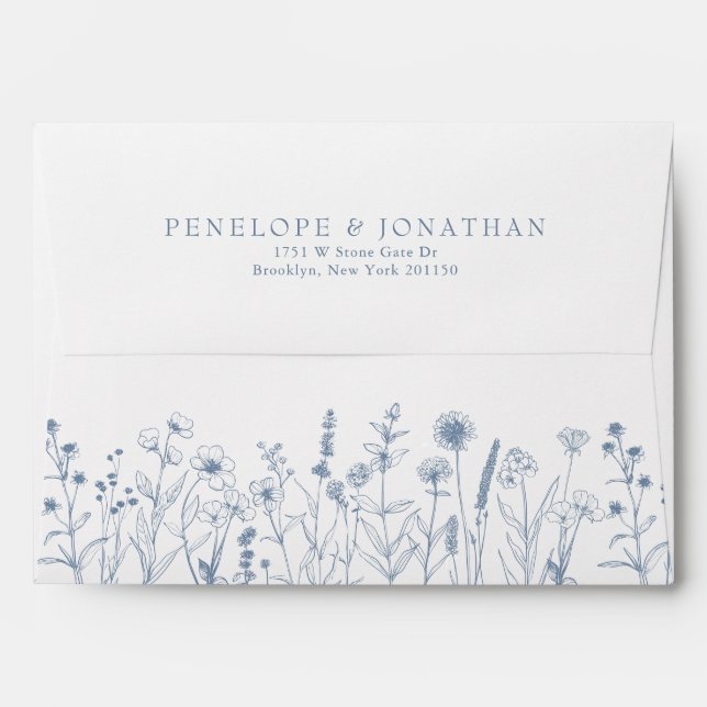 Simple Minimalist Periwinkle Wildflower Wedding Envelope (Back (Top Flap))