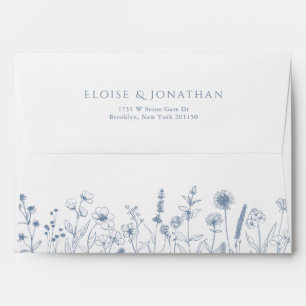 Simple Minimalist Periwinkle Wildflower Wedding Envelope