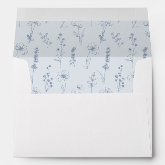 Simple Minimalist Periwinkle Wildflower Wedding Envelope (Back (Bottom))