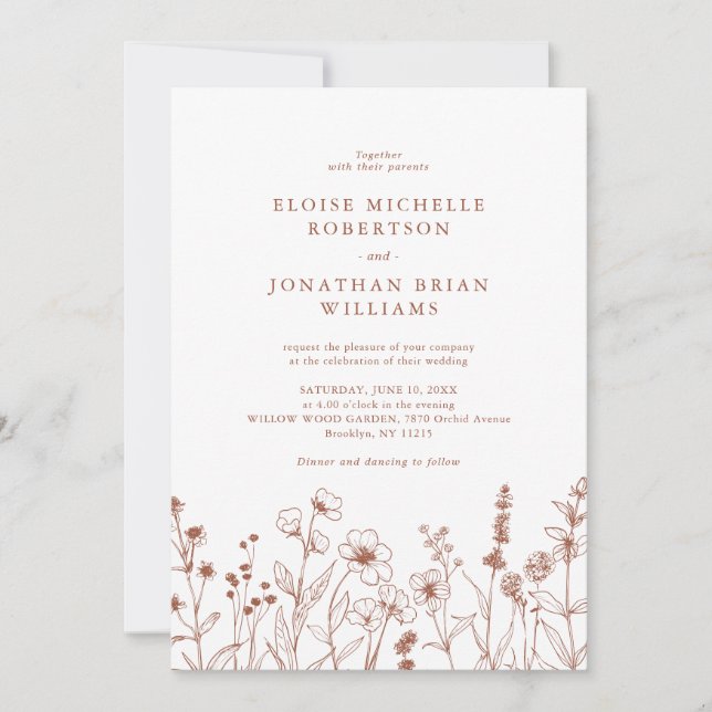 Simple Minimalist Periwinkle Wildflower Wedding Invitation (Front)