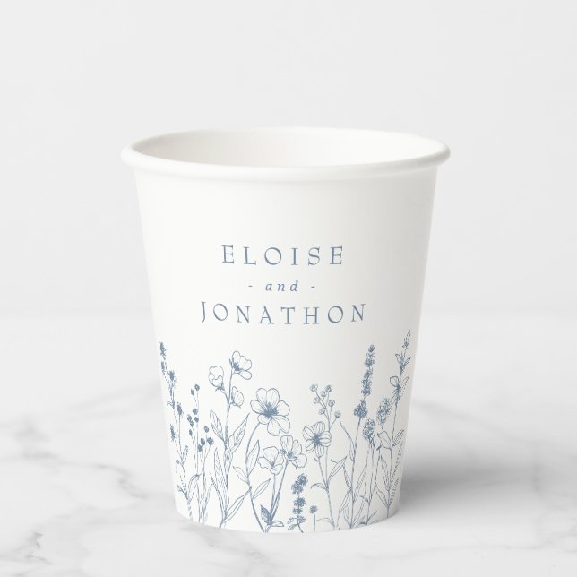 Simple Minimalist Periwinkle Wildflower Wedding Paper Cups (Front)