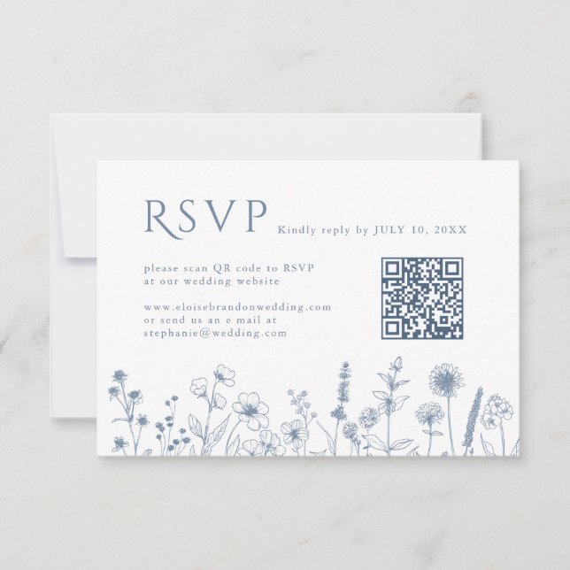 Simple Minimalist Periwinkle Wildflower Wedding RSVP Card (Front)