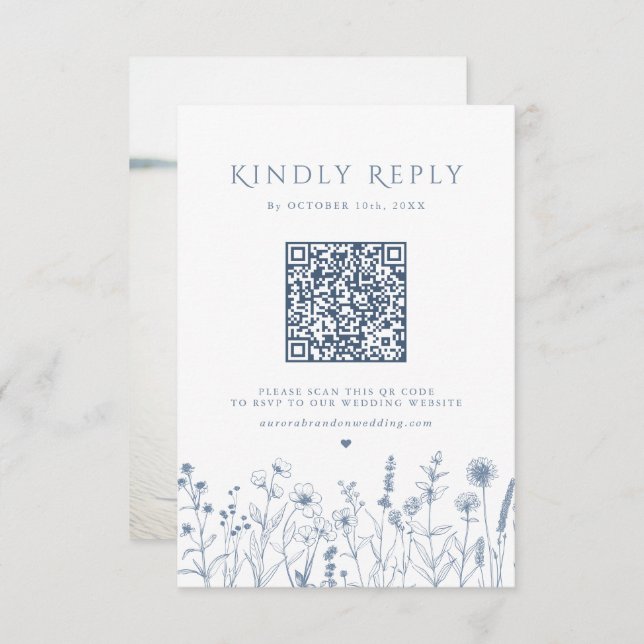 Simple Minimalist Periwinkle Wildflower Wedding RSVP Card (Front/Back)