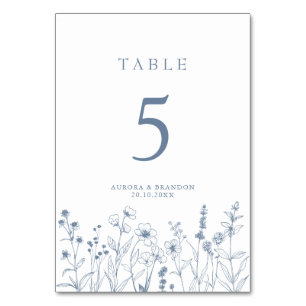 Simple Minimalist Periwinkle Wildflower Wedding Table Number
