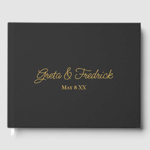 Simple Minimalist Personalised Charcoal Black Gold Guest Book