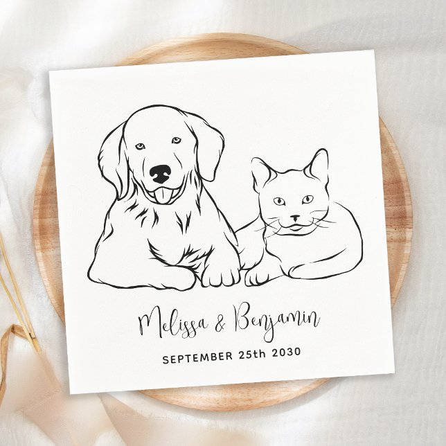 Simple Minimalist Personalised Dog Cat Pet Wedding Napkin (Creator Uploaded)