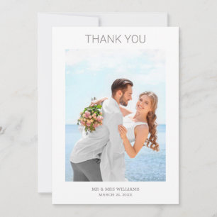 Simple Minimalist Personalised Photo Grey Wedding Thank You Card