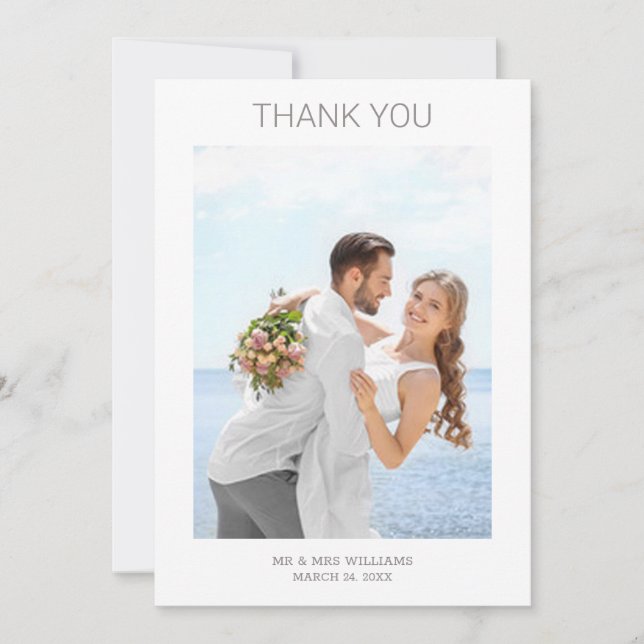 Simple Minimalist Personalised Photo Grey Wedding Thank You Card (Front)