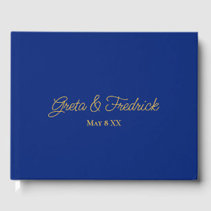 Simple Minimalist Personalised Royal Blue Gold Guest Book