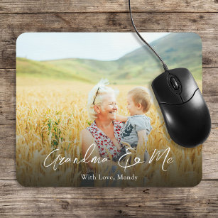 Simple Minimalist Photo Calligraphy Grandma and Me Mouse Pad