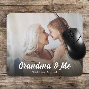 Simple Minimalist Photo Calligraphy Grandma and Me Mouse Pad