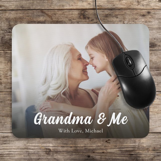 Simple Minimalist Photo Calligraphy Grandma and Me Mouse Pad (Creator Uploaded)