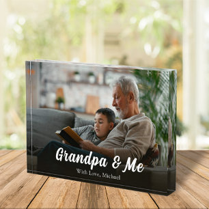 Simple Minimalist Photo Calligraphy Grandpa and Me Block