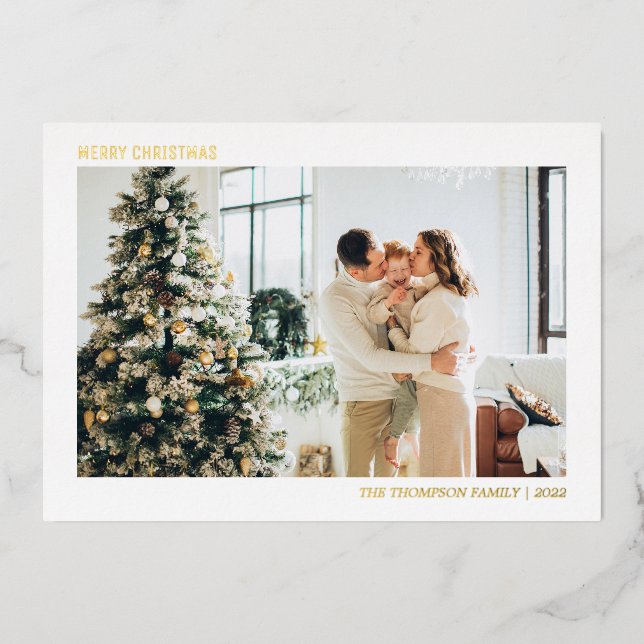 Simple Minimalist Photo Christmas Gold Foil Holiday Card (Front)