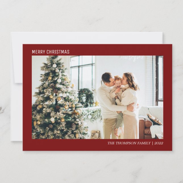 Simple Minimalist Photo Christmas Red Holiday Card (Front)
