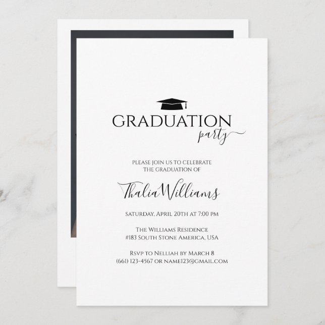 Simple Minimalist Photo Graduation Party Invitation (Front/Back)