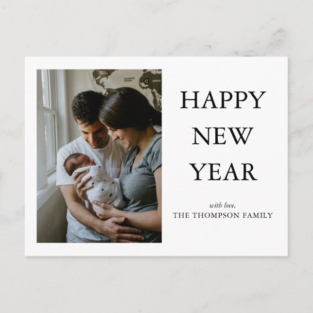 Simple Minimalist Photo Happy New Year Postcard (Front)