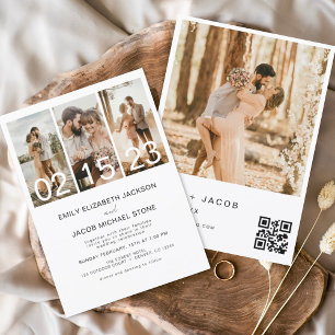 Simple Minimalist Photo QR code Wedding Invitation