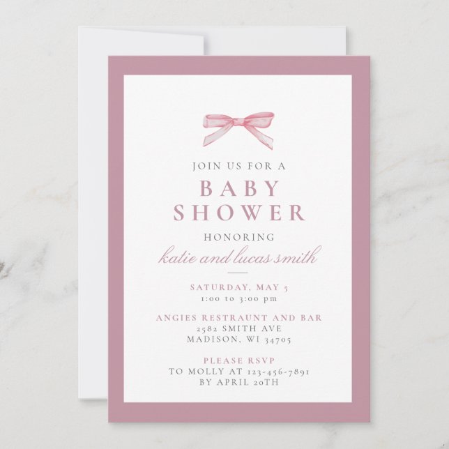 Simple Minimalist Pink Baby Girl Shower Invite  (Front)