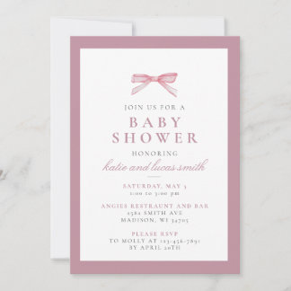 Simple Minimalist Pink Baby Girl Shower Invite 