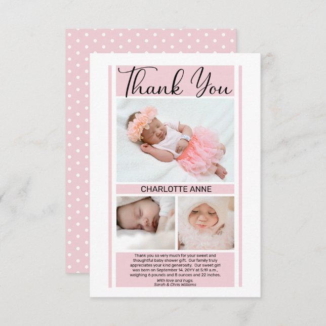 Simple Minimalist Pink Baby Shower Girl Thank You (Front/Back)