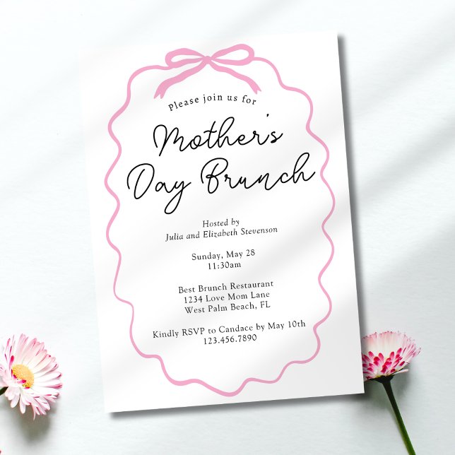 Simple Minimalist Pink Bow Mother's Day Brunch Invitation (Creator Uploaded)