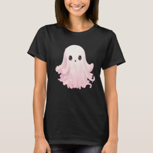 Simple Minimalist Pink Ghost Black Halloween T-Shirt