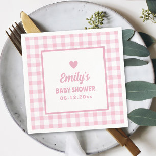 Simple Minimalist Pink Gingham Girl Baby Shower Napkin