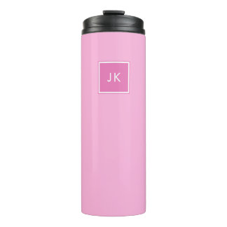 Simple Minimalist Pink White Monogram Initials Thermal Tumbler