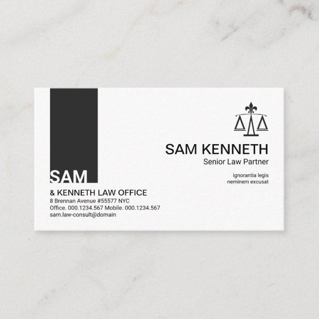Simple Minimalist Plain Black Tab Lawyer Business Card (Front)