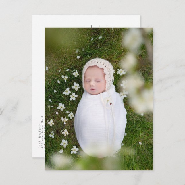 Simple Minimalist Portrait Photo Baby Announcement Postcard (Front/Back)