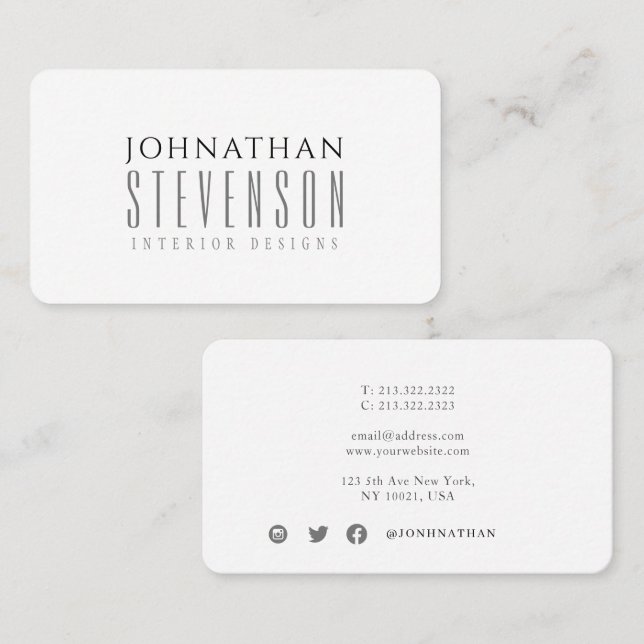 Simple Minimalist Professional Black and White Business Card (Front/Back)