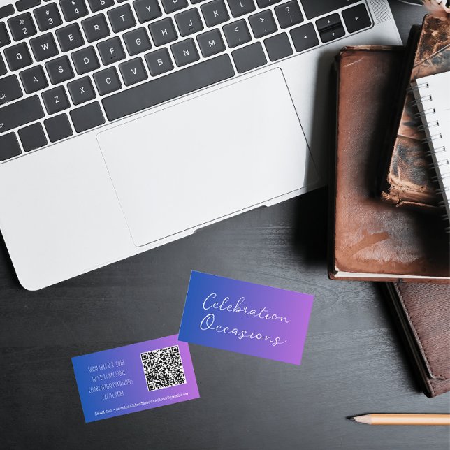 Simple Minimalist Purple Gradient QR Business Card (Back And Front)