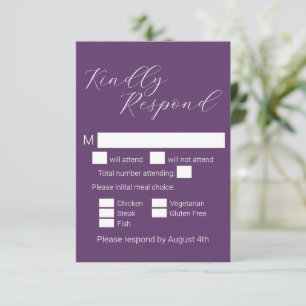 Simple Minimalist Purple Meal Choice Wedding RSVP Card