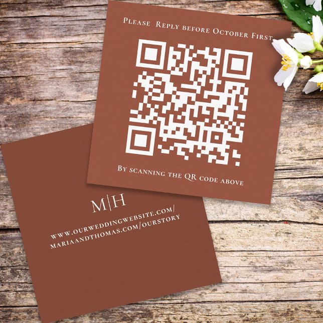 Simple Minimalist QR Code Square Terracotta RSVP Enclosure Card (Creator Uploaded)