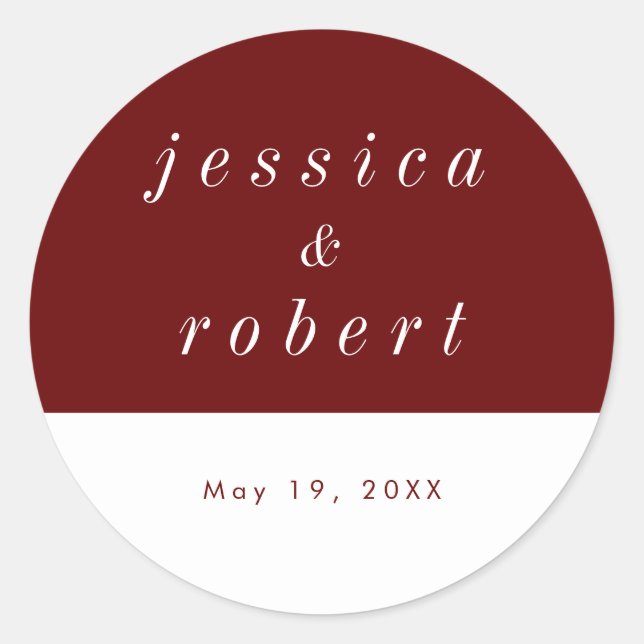 Simple Minimalist Red and White Wedding Classic Round Sticker (Front)