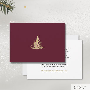 Simple Minimalist Red Gold Christmas Tree Holiday Card