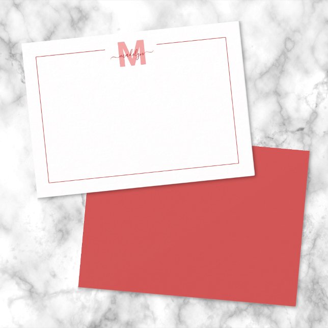 Simple Minimalist Red Name Monogram Card (Simple Minimalist Red Name Monogram Note Card)