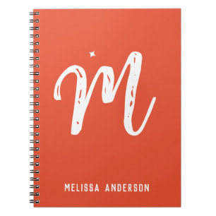 Simple Minimalist Red Orange Monogram Name Notebook