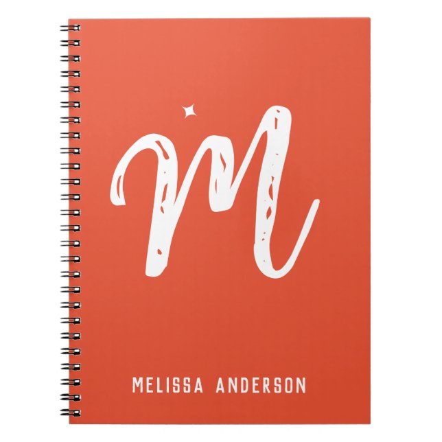 Simple Minimalist Red Orange Monogram Name Notebook (Front)