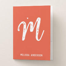 Simple Minimalist Red Orange Monogram Name